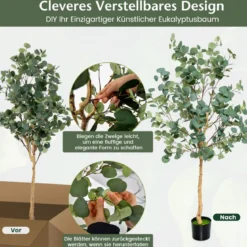 165 cm Kunstpflanze Deko Eukalyptusbaum mit Zementtopf Eukalyptus Zimmerpflanze