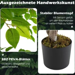 150 cm Kunstpflanze Ficus Benjamin mit Natürlichem Holzstamm & Blättern Künstliche Pflanze Grün
