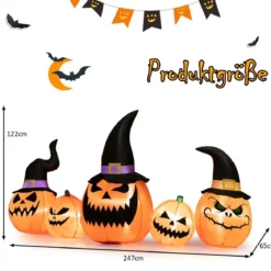 245 cm Lange Aufblasbare Kürbisfamilie Halloween-Hofdekoration mit LED-Leuchten
