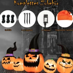 245 cm Lange Aufblasbare Kürbisfamilie Halloween-Hofdekoration mit LED-Leuchten