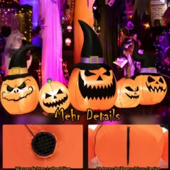 245 cm Lange Aufblasbare Kürbisfamilie Halloween-Hofdekoration mit LED-Leuchten