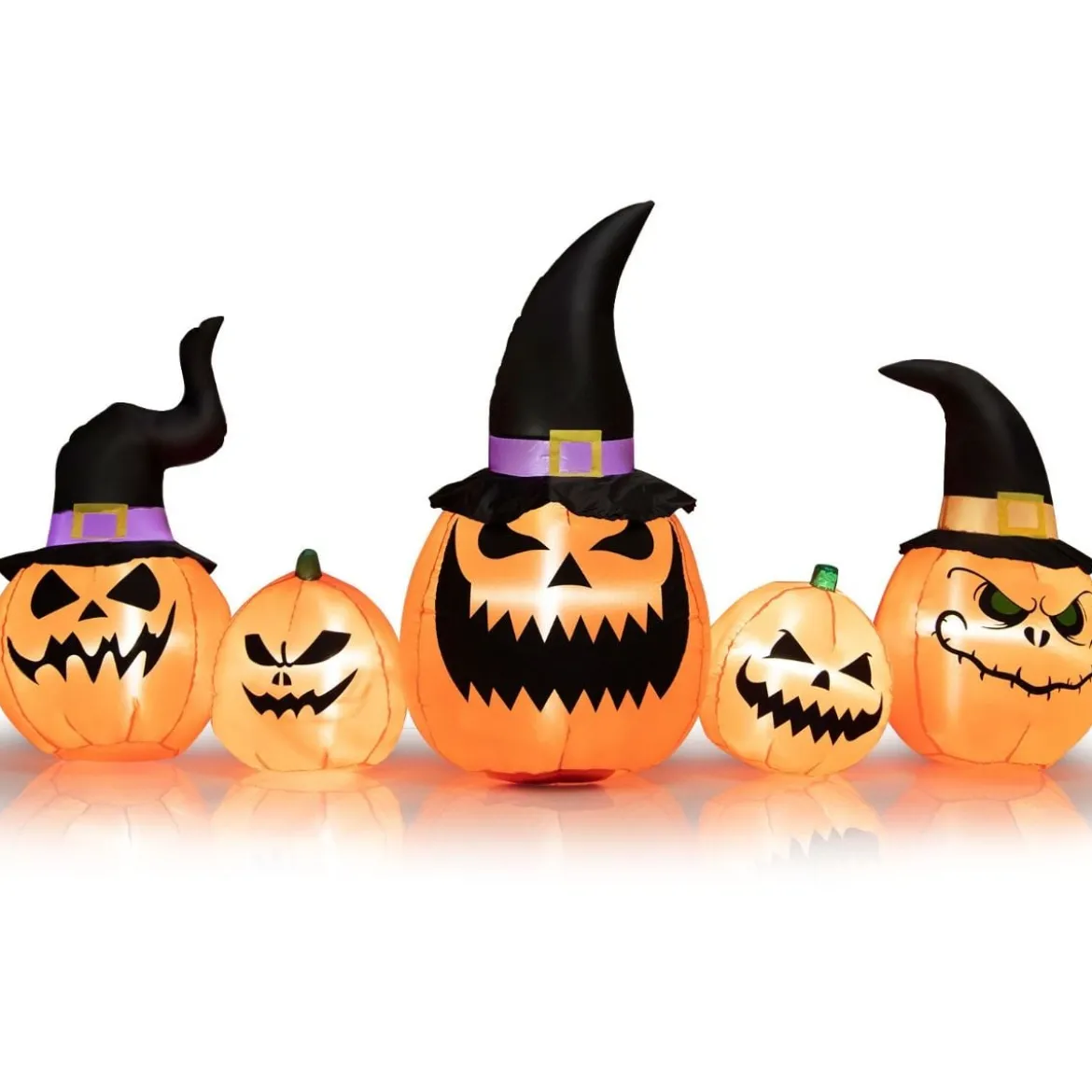 245 cm Lange Aufblasbare Kürbisfamilie Halloween-Hofdekoration mit LED-Leuchten