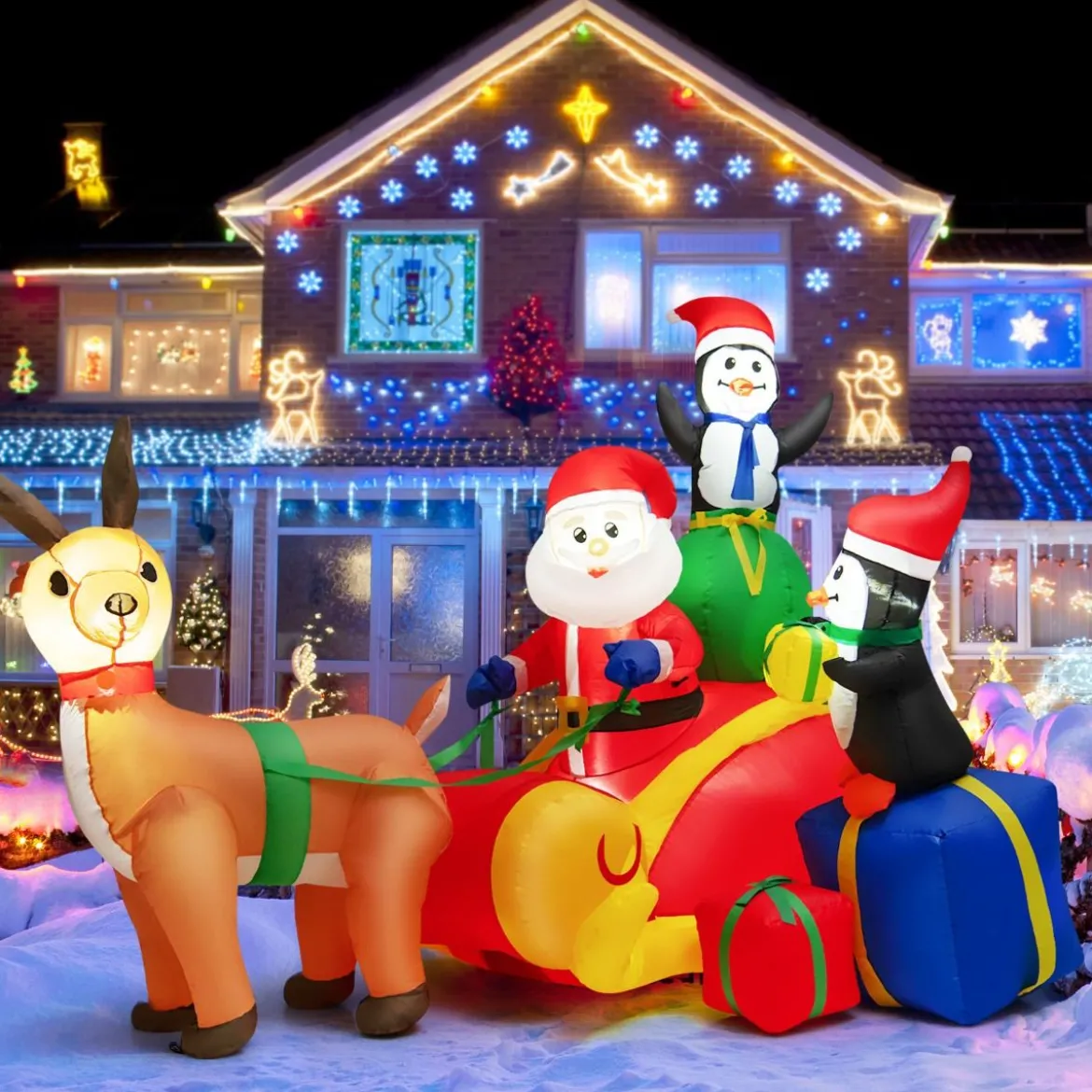 180 cm Lange Aufblasbare Weihnachtsdekoration Weihnachtsmann im Schlitten mit LED-Leuchten