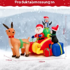 180 cm Lange Aufblasbare Weihnachtsdekoration Weihnachtsmann im Schlitten mit LED-Leuchten