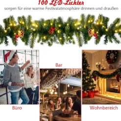 270 cm lange beleuchtete Weihnachts-Girlande Künstliche Weihnachtsgirlande Tannengirlande Grün