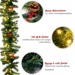 270 cm lange beleuchtete Weihnachts-Girlande Künstliche Weihnachtsgirlande Tannengirlande Grün