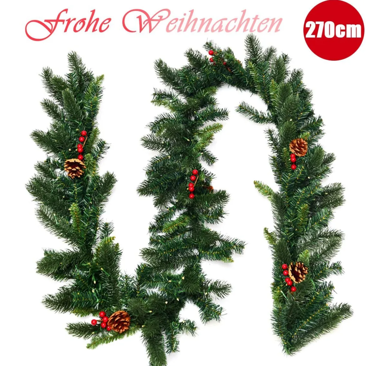 270 cm lange beleuchtete Weihnachts-Girlande Künstliche Weihnachtsgirlande Tannengirlande Grün