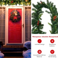 270 cm lange beleuchtete Weihnachts-Girlande Künstliche Weihnachtsgirlande Tannengirlande Grün