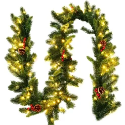 270 cm lange beleuchtete Weihnachts-Girlande Künstliche Weihnachtsgirlande Tannengirlande Grün