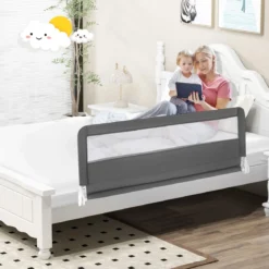150 cm Lange Bettgitter für Kleinkinder faltbares Baby-Bettgitter mit abnehmbarem Bezug Grau