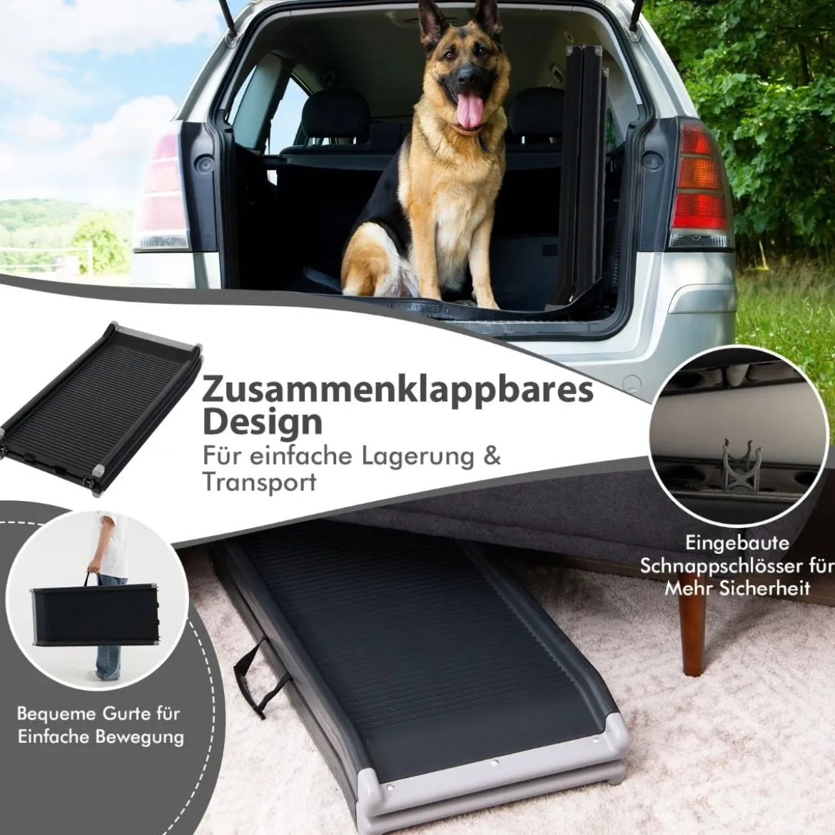 160 cm lange Faltbare Haustierrampe Tragbare Autorampe für Hunde schwarz