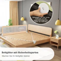 180 cm Lange Klappbares Bettgitter mit Sicherheitsgurten 180° Faltbar Beige