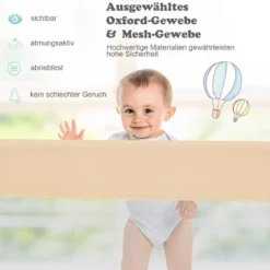 180 cm Lange Klappbares Bettgitter mit Sicherheitsgurten 180° Faltbar Beige