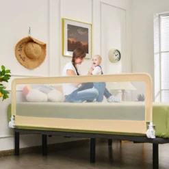 180 cm Lange Klappbares Bettgitter mit Sicherheitsgurten 180° Faltbar Beige