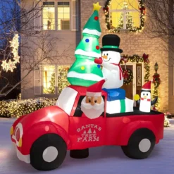 220 cm Langer Aufblasbarer Weihnachtstruck mit Weihnachtsmann Weihnachtsdekoration Bunt