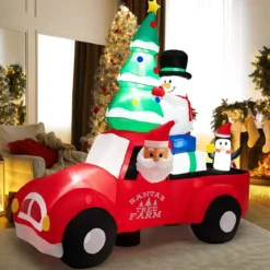 220 cm Langer Aufblasbarer Weihnachtstruck mit Weihnachtsmann Weihnachtsdekoration Bunt