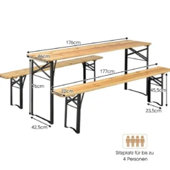 178 cm Langer Biertisch mit Sitzgarnitur 3-Teiliges Klappbares Picknicktisch- und Bank-Set