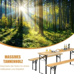 178 cm Langer Biertisch mit Sitzgarnitur 3-Teiliges Klappbares Picknicktisch- und Bank-Set