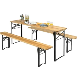 178 cm Langer Biertisch mit Sitzgarnitur 3-Teiliges Klappbares Picknicktisch- und Bank-Set