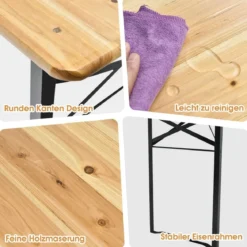 178 cm Langer Biertisch mit Sitzgarnitur 3-Teiliges Klappbares Picknicktisch- und Bank-Set