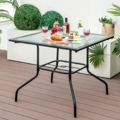 89 cm langer & breiter Terrassentisch mit 38 mm Schirmloch & Tischplatte Schwarz