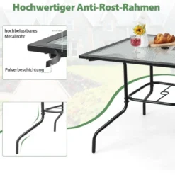 89 cm langer & breiter Terrassentisch mit 38 mm Schirmloch & Tischplatte Schwarz