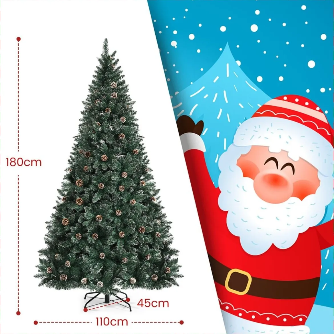 180 cm Langer Künstlicher Weihnachtsbaum Verschneiter Festtagsbaum mit 1000 Zweigspitzen