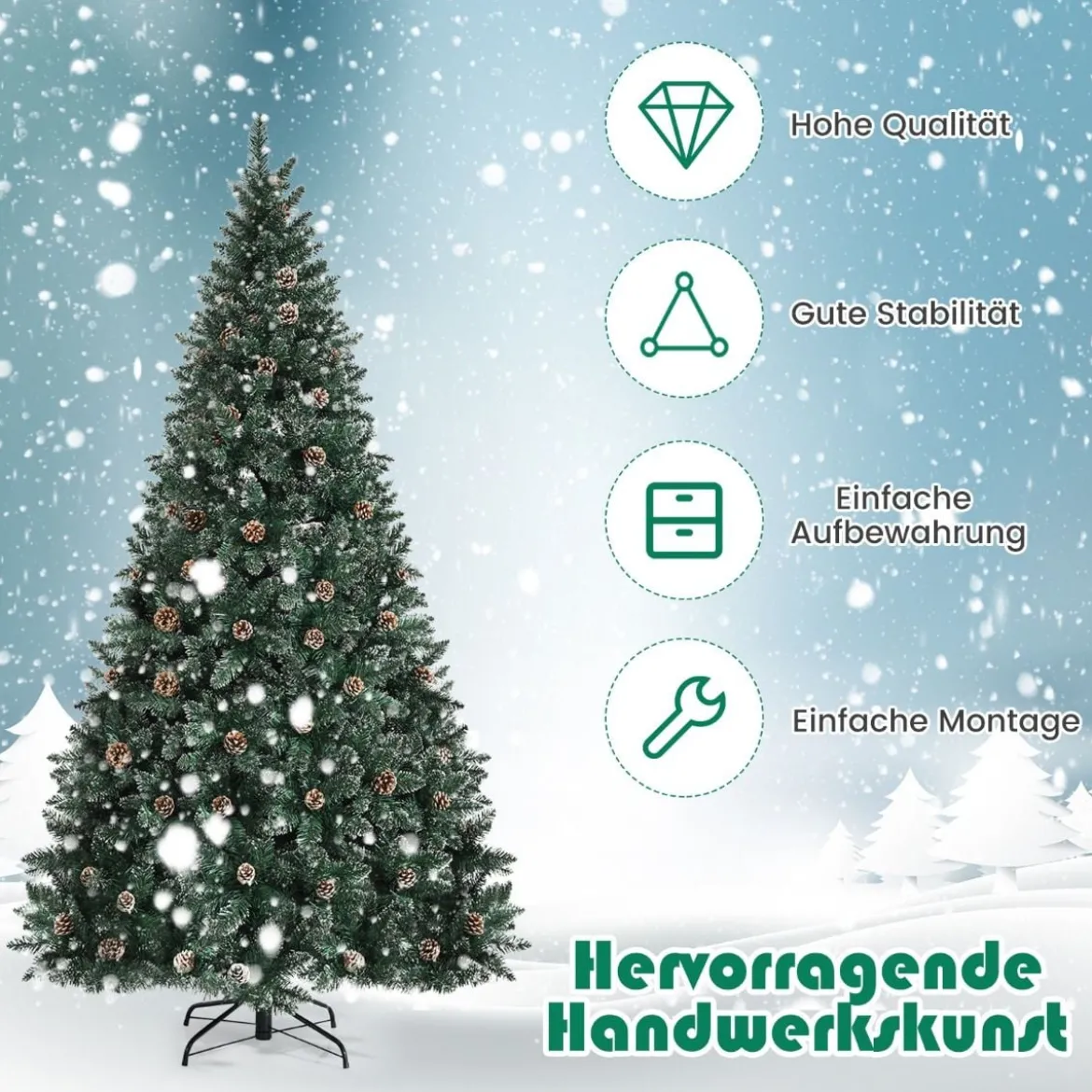 180 cm Langer Künstlicher Weihnachtsbaum Verschneiter Festtagsbaum mit 1000 Zweigspitzen