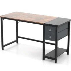 140 cm Langer Schreibtisch mit 2 Schubladen & Kopfhörerhaken & Ablagefach Computertisch