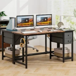 140 cm Langer Schreibtisch mit 2 Schubladen & Kopfhörerhaken & Ablagefach Computertisch
