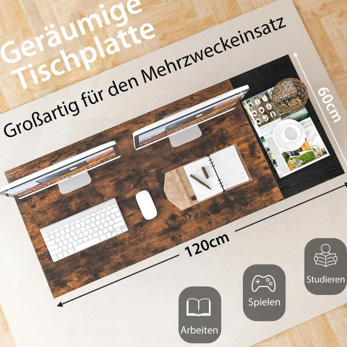 140 cm Langer Schreibtisch mit 2 Schubladen & Kopfhörerhaken & Ablagefach Computertisch