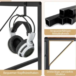 120 cm Langer Schreibtisch mit 2 Schubladen & Kopfhörerhaken & Ablagefach Computertisch