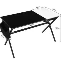 120 cm langer Schreibtisch mit Würfelschublade & Seitentasche Computertisch Schwarz+ Weiß