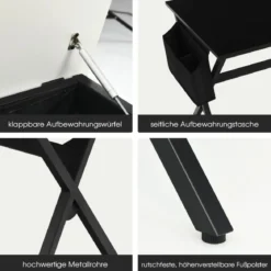120 cm langer Schreibtisch mit Würfelschublade & Seitentasche Computertisch Schwarz+ Weiß