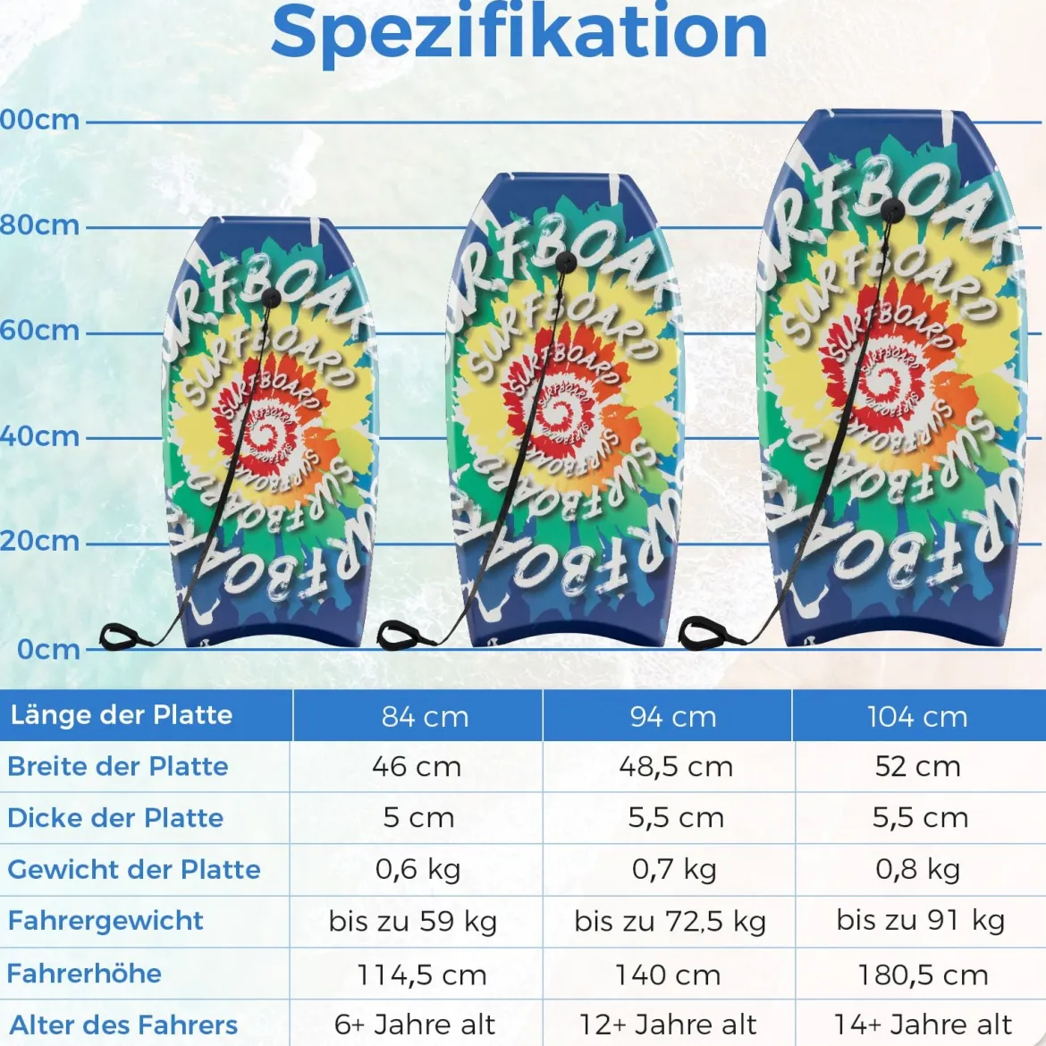 104 cm Langes Bodyboard für Kinder mit EPS Kern & XPE Deck & HDPE Unterseite Surfbrett Wirbelmuster