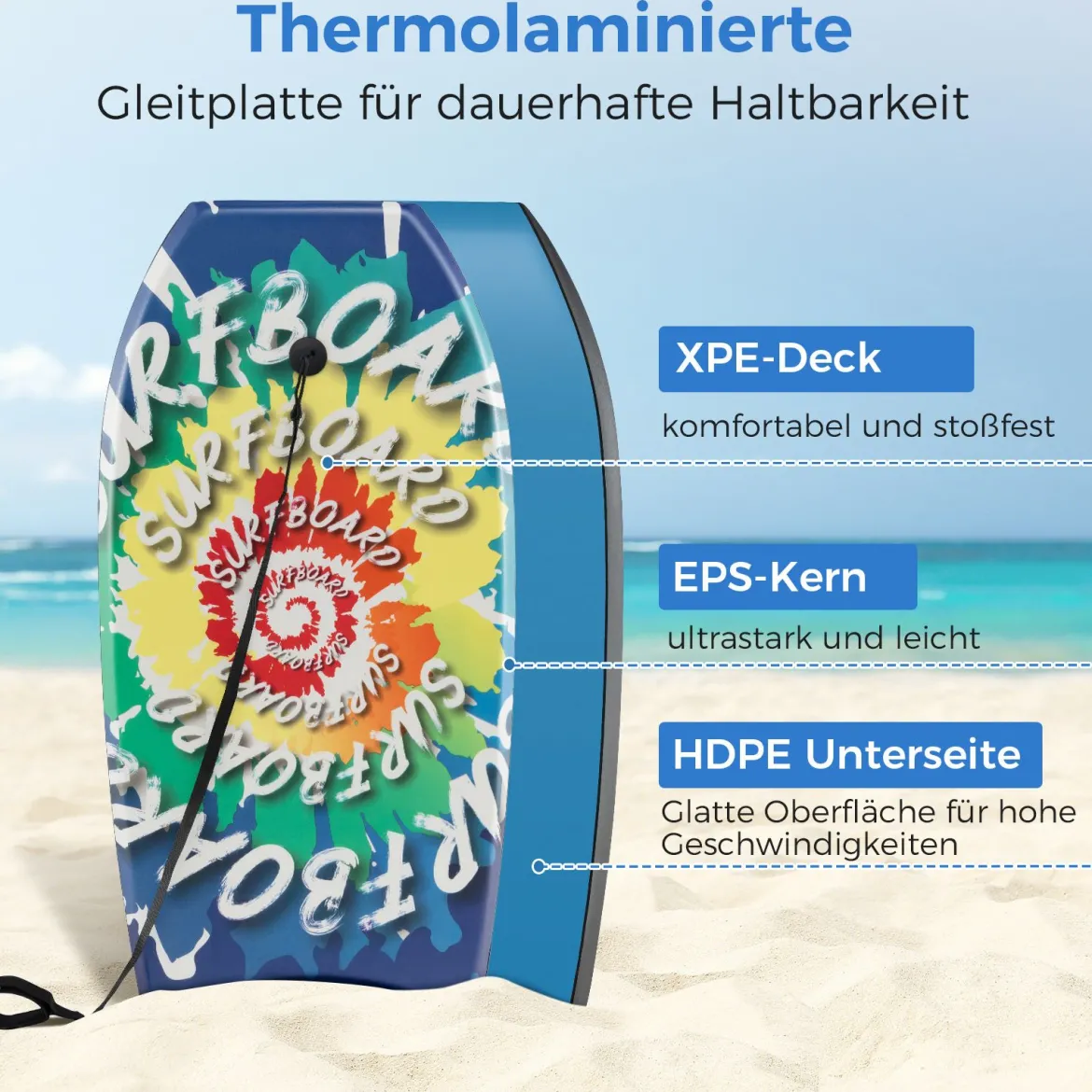 104 cm Langes Bodyboard für Kinder mit EPS Kern & XPE Deck & HDPE Unterseite Surfbrett Wirbelmuster