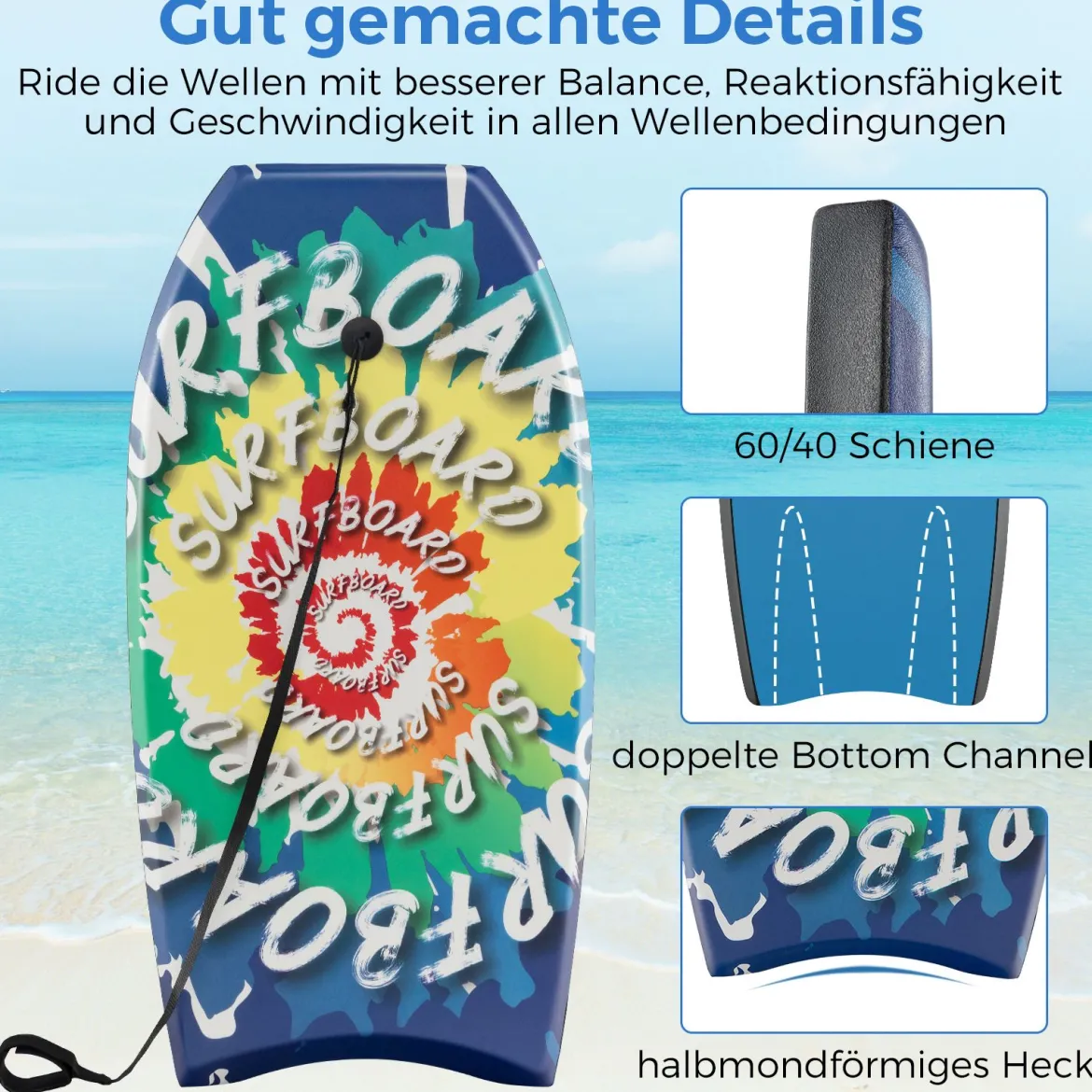 104 cm Langes Bodyboard für Kinder mit EPS Kern & XPE Deck & HDPE Unterseite Surfbrett Wirbelmuster