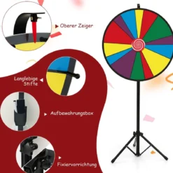 76 cm langes Gewinnspielrad höhenverstellbares Lotterierad mit Ständer beschreibbares Glücksrad