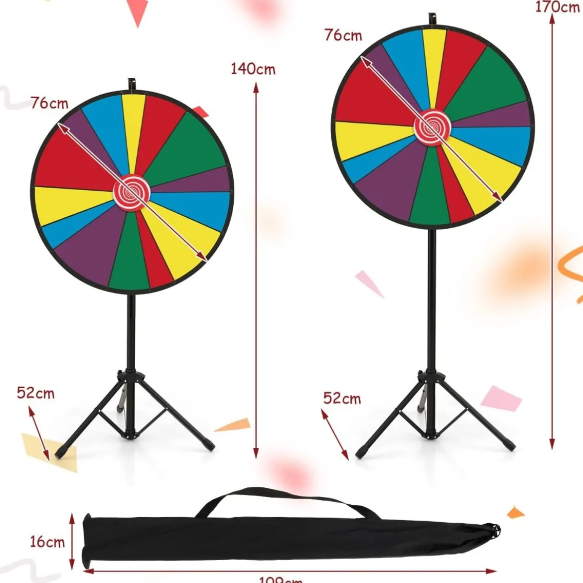 76 cm langes Gewinnspielrad höhenverstellbares Lotterierad mit Ständer beschreibbares Glücksrad