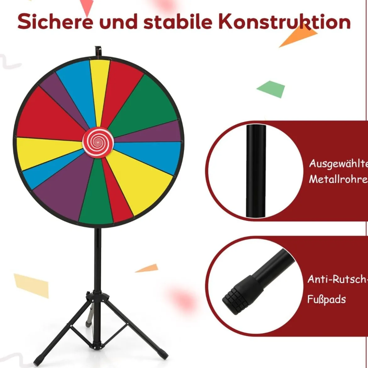 76 cm langes Gewinnspielrad höhenverstellbares Lotterierad mit Ständer beschreibbares Glücksrad