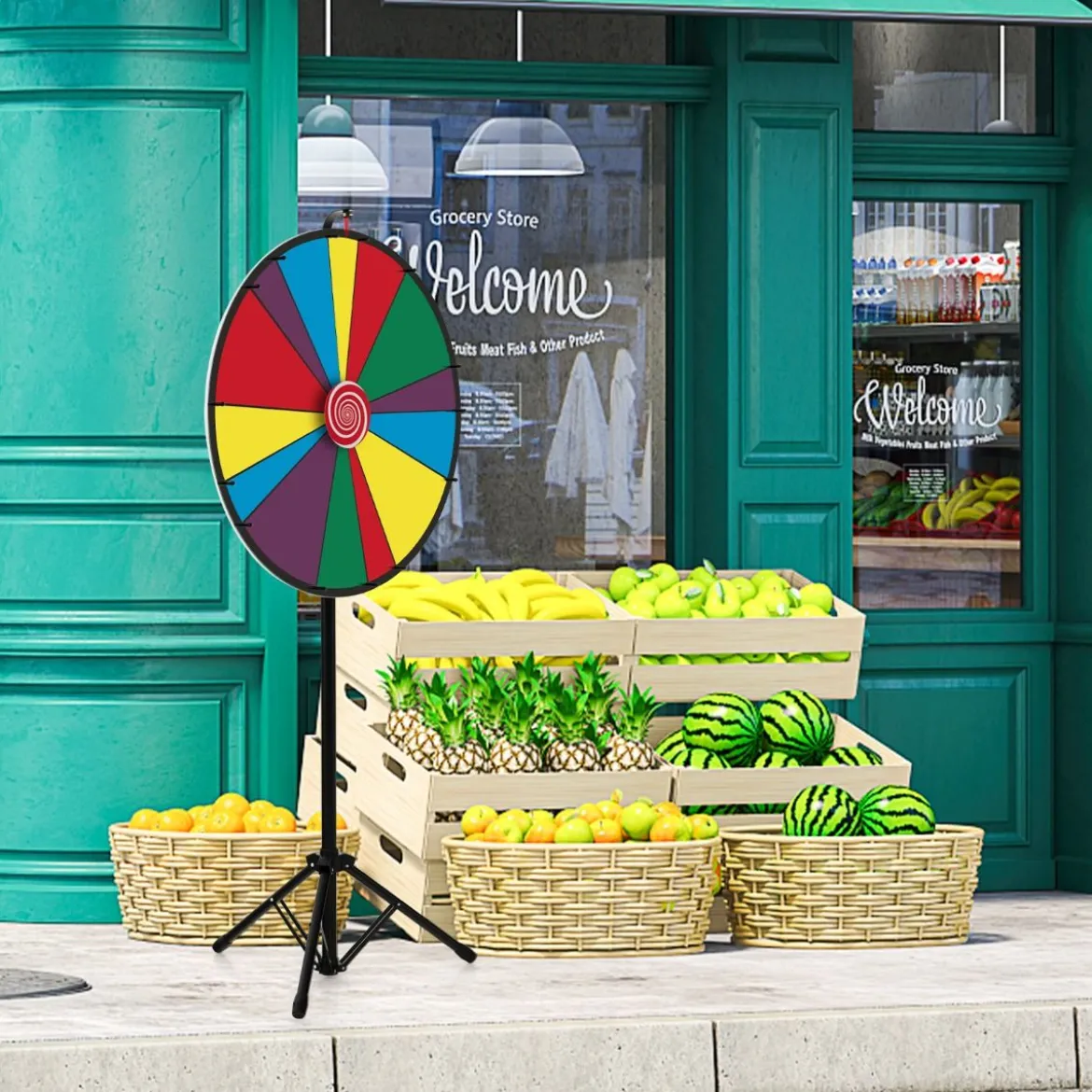 76 cm langes Gewinnspielrad höhenverstellbares Lotterierad mit Ständer beschreibbares Glücksrad