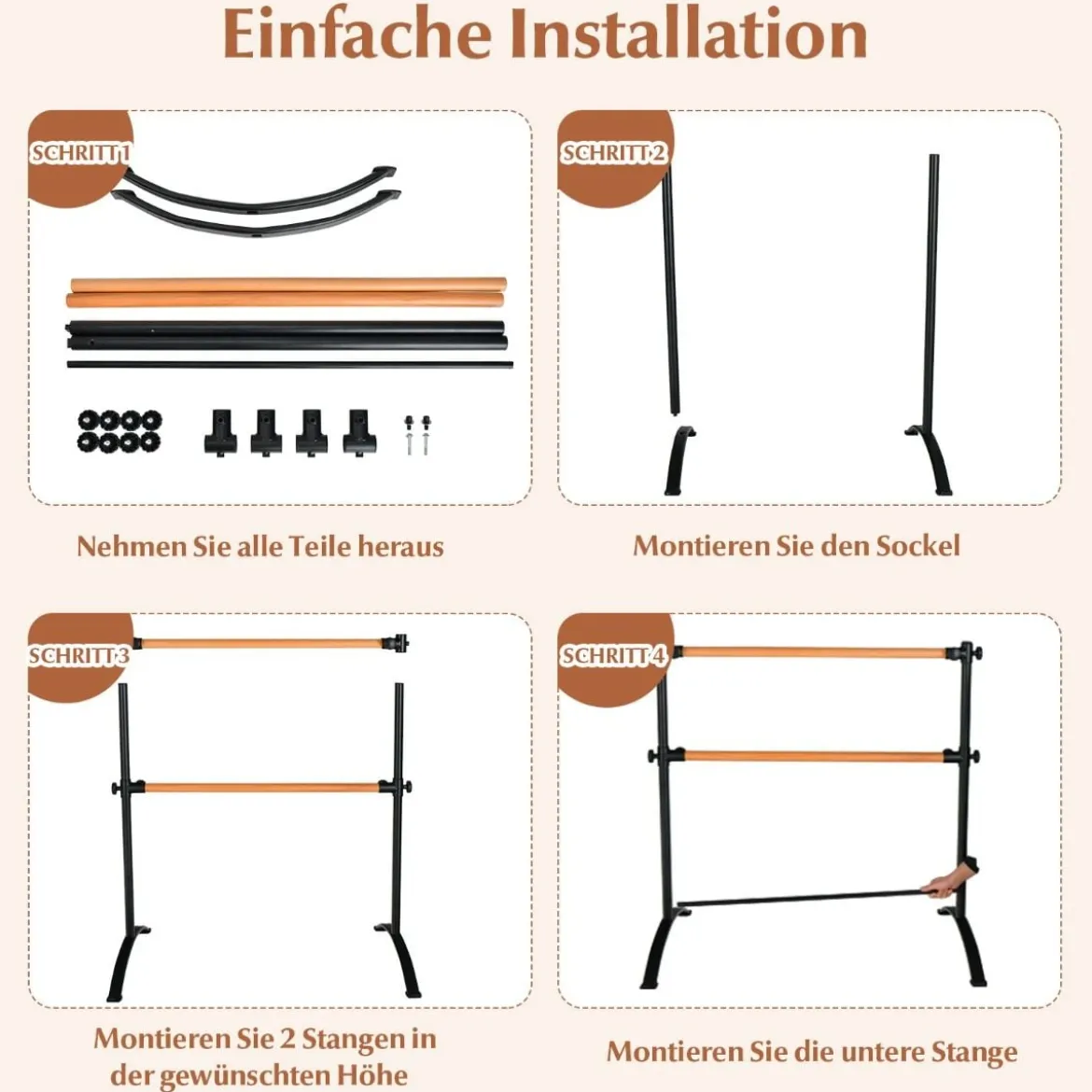 120 cm lange tragbare Ballettausrüstung freistehende Doppel-Ballettstange höhenverstellbare Stange