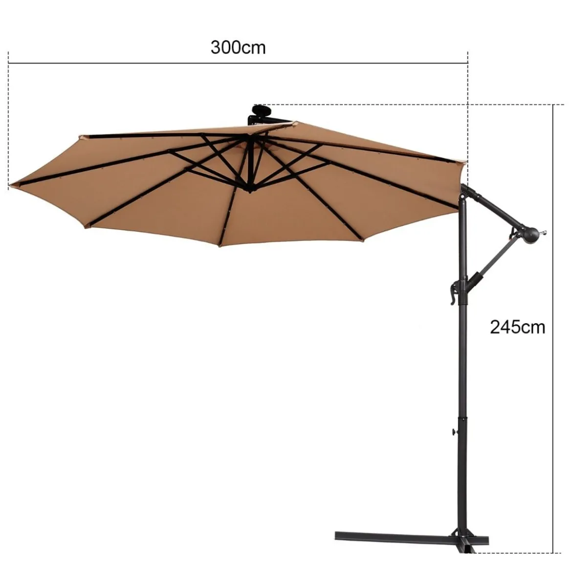 Ø 300cm LED Ampelschirm Sonnenschirm mit Solarlichtern Terrassenschirm für Garten Braun