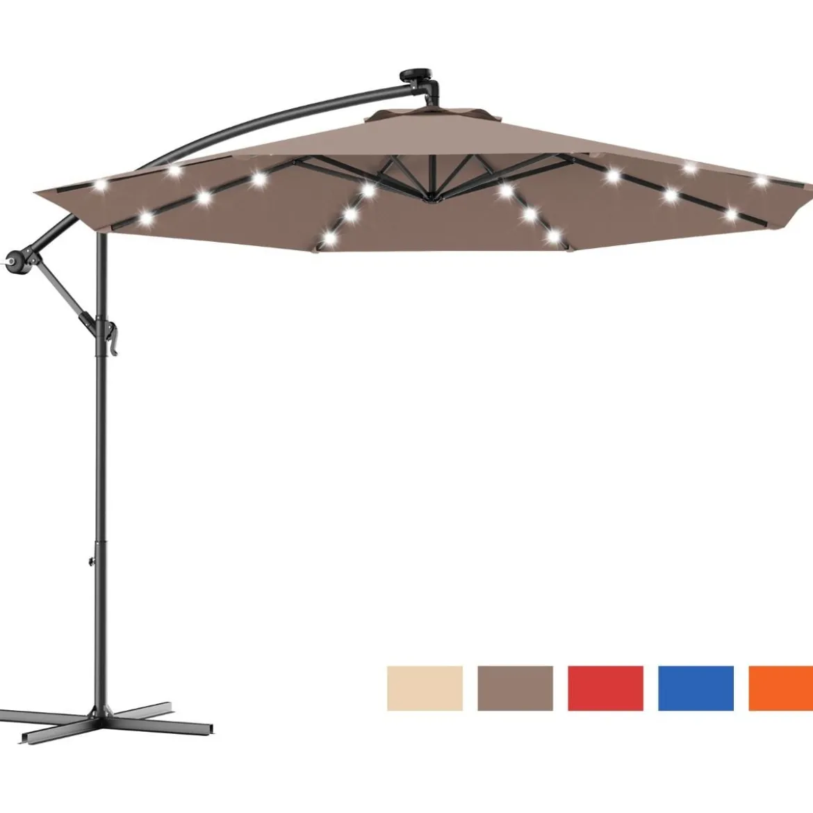 Ø 300cm LED Ampelschirm Sonnenschirm mit Solarlichtern Terrassenschirm für Garten Braun
