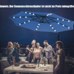 Ø 300cm LED Ampelschirm Sonnenschirm mit Solarlichtern Terrassenschirm für Garten Blau