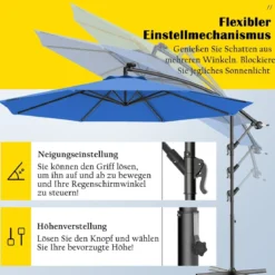 Ø 300cm LED Ampelschirm Sonnenschirm mit Solarlichtern Terrassenschirm für Garten Blau