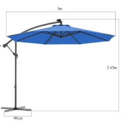 Ø 300cm LED Ampelschirm Sonnenschirm mit Solarlichtern Terrassenschirm für Garten Blau