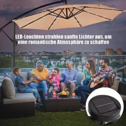 Ø 300cm LED Ampelschirm Strandschirm mit Solarlichtern Terrassenschirm für Garten Beige