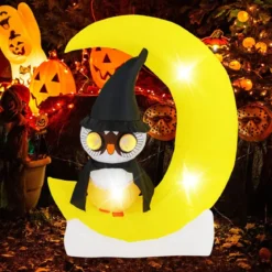 155CM LED Aufblasbarer Eulen auf dem Mond Stehend Schreckliche Halloween Dekoration