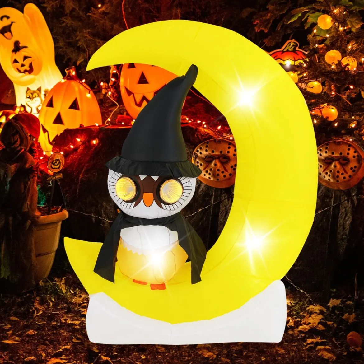 155CM LED Aufblasbarer Eulen auf dem Mond Stehend Schreckliche Halloween Dekoration